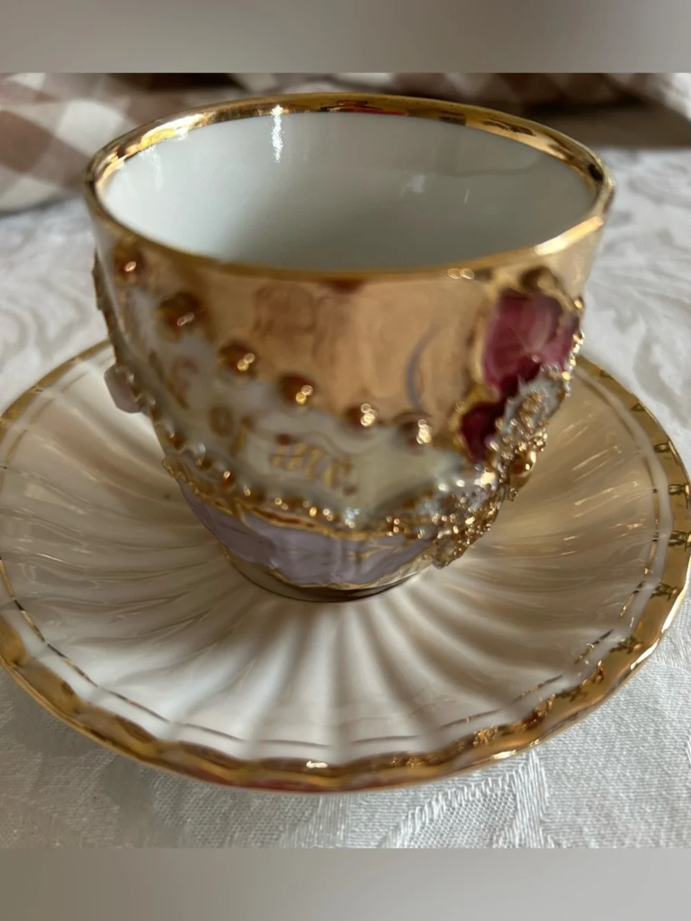 Antique German Lusterware Tea Cup & Saucer